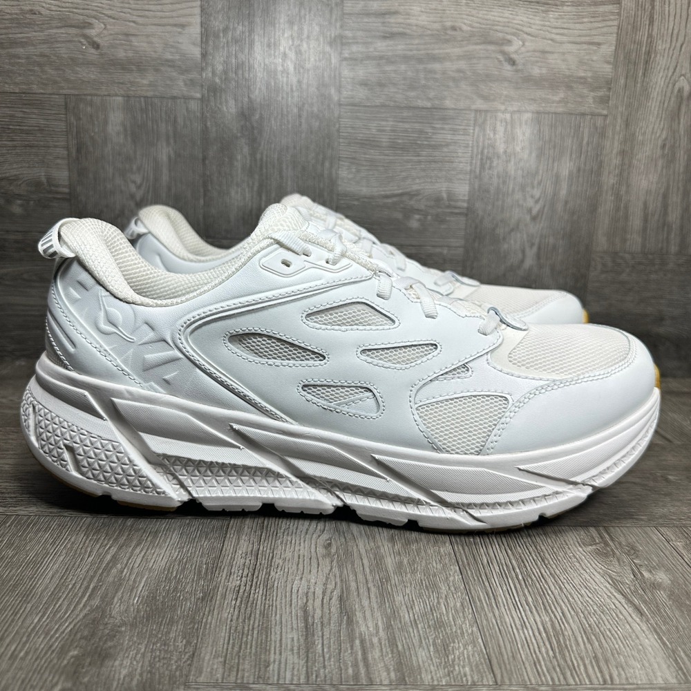 Hoka Clifton L Athletics Mens 13 White Leather Mesh Lifestyle Sneakers NEW